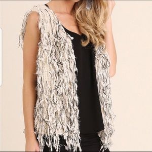Umgee beautiful black and white fringed vest! Size large